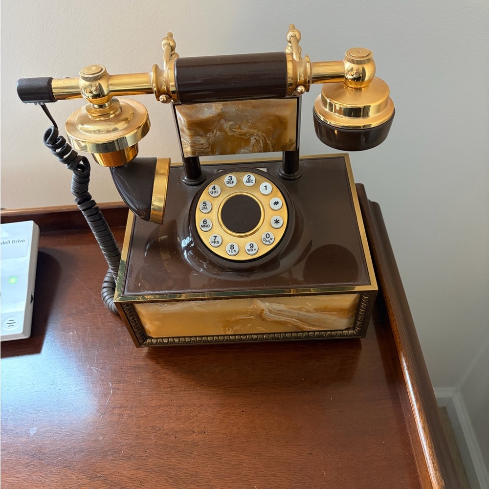 Vintage Style Rotary Phone with Gold Accents